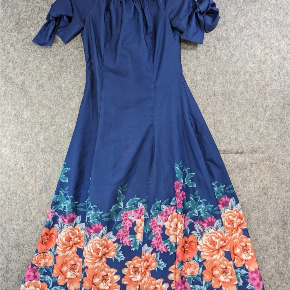 Navy Floral Maxi Dress with Orange and Pink Accents